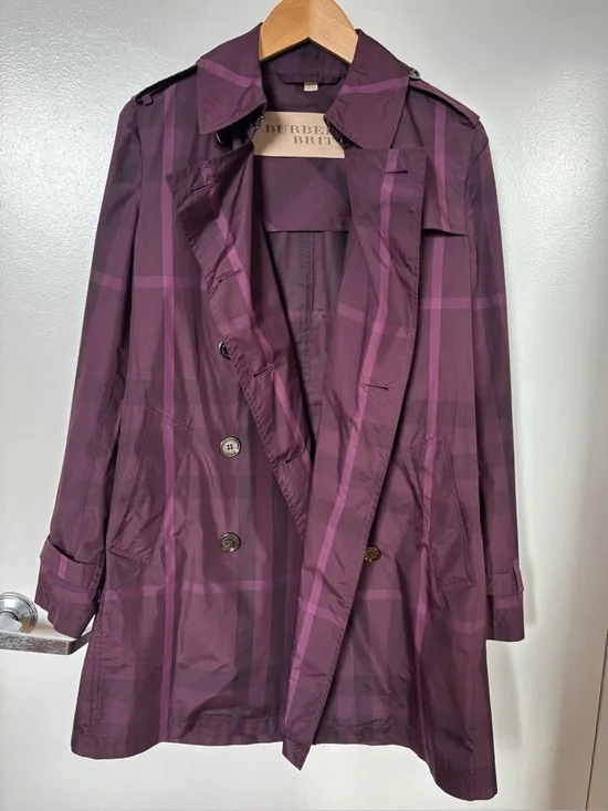 Rare Burberry Brit Plum Purple Novacheck Trench Coat - Picture 3 of 6